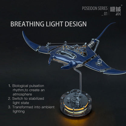 Illuminated 3D Metal Manta Ray Mechanical Model Kit - DIY Bionic Assembly 3D Puzzle Model Kit Diyengmod