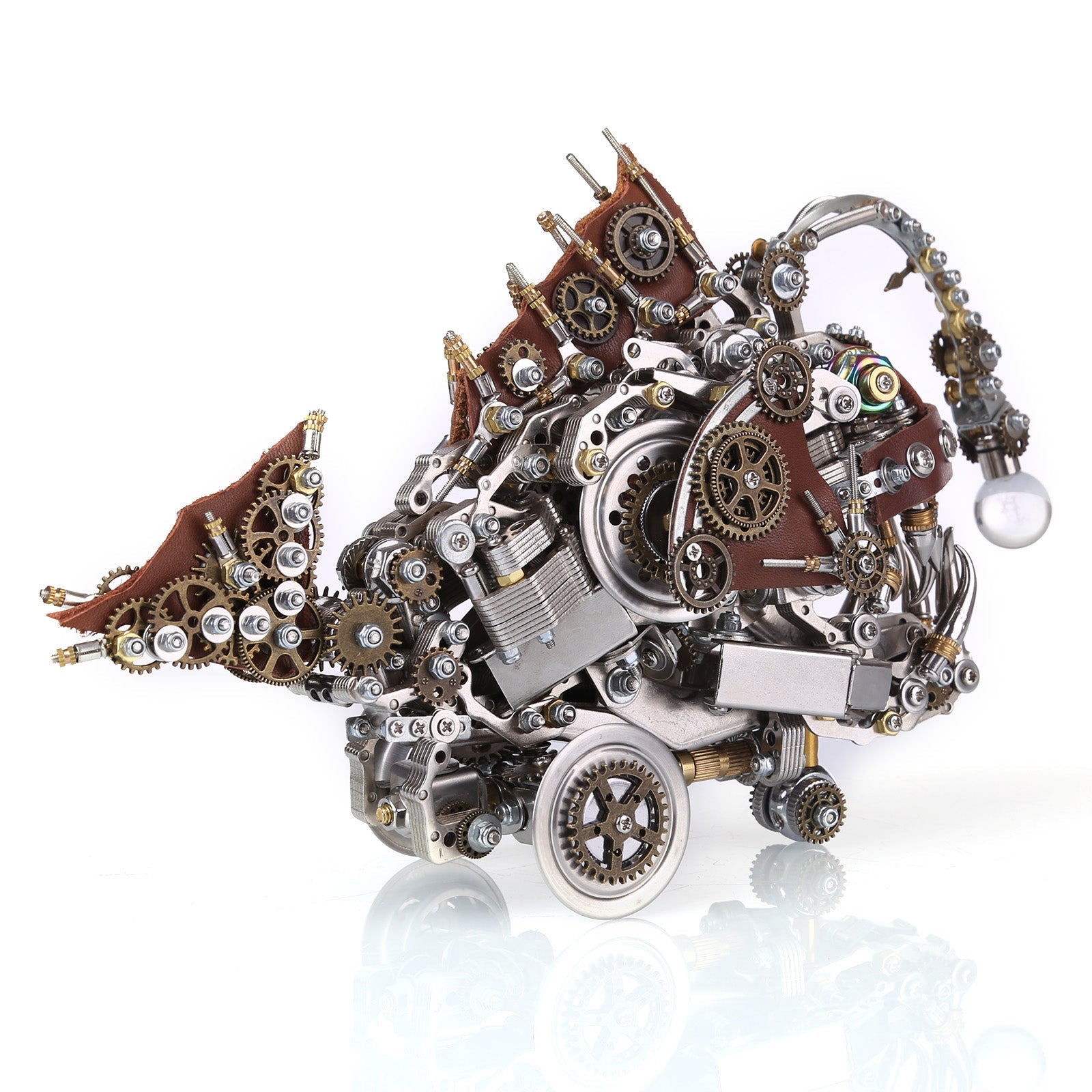 Steampunk 3D Metal Anglerfish Puzzle Model with Luminous Bulb - 1064 PCS DIY Assembly Gift 3D Puzzle Model Kit Diyengmod