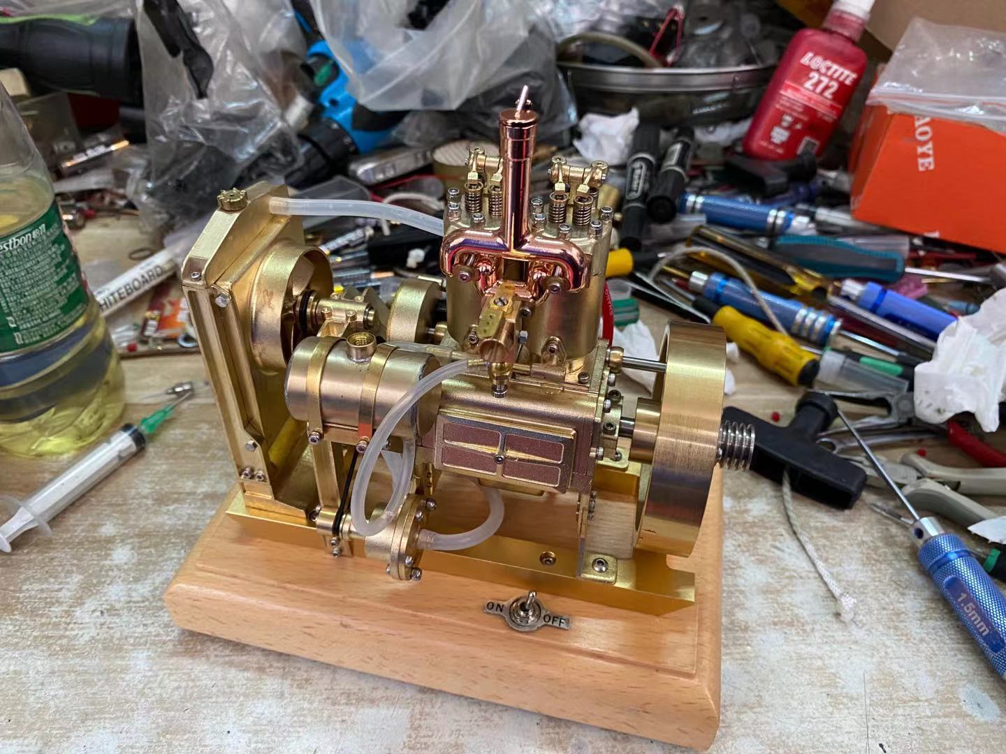 H74 Vintage 5CC Dual-Cylinder 4-Stroke Water-Cooled Gasoline Engine Model - DIY Mechanical Craft Engine Model Diyengmod