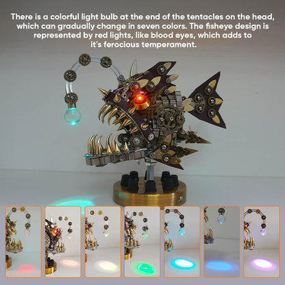 DIY Steampunk 3D Metal Lantern Fish Model - Color Changing Anglefish Lamp Assembly Kit (700 Pieces) 3D Puzzle Model Kit Diyengmod