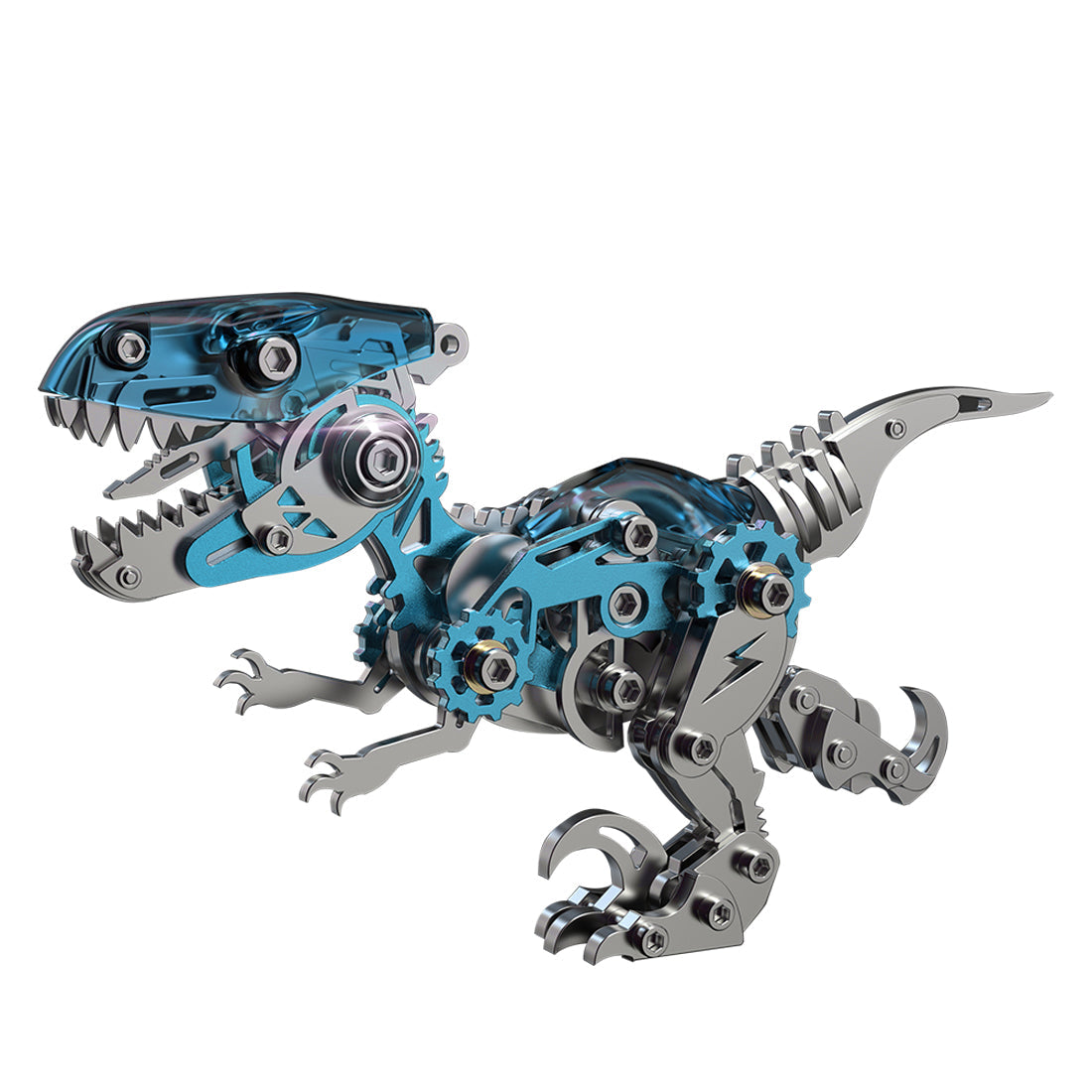 DIY 3D Metal Velociraptor Assembly Kit - 160-Piece Mechanical Dinosaur Model 3D Puzzle Model Kit Diyengmod Blue