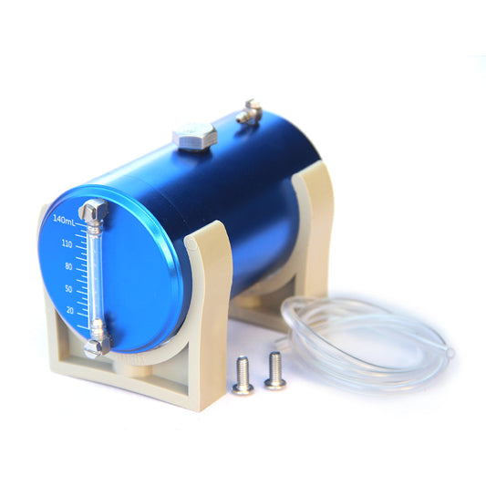 140ml Metal Fuel Tank with Oil Level Gauge and Dual 4mm Oil Pipes for RC Cars and Boats Engine Model Diyengmod Blue