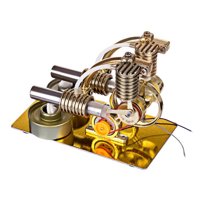 L-Shape Dual Cylinder Stirling Engine with Large Bulb and Alcohol Burner Multi-Cylinder Stirling Engine Diyengmod