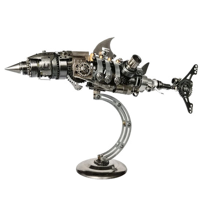 Mechanical Shark 3D Puzzle Kit with Display Base - 209PCS Metal DIY Assembly Craft Gift 3D Puzzle Model Kit Diyengmod Display Support