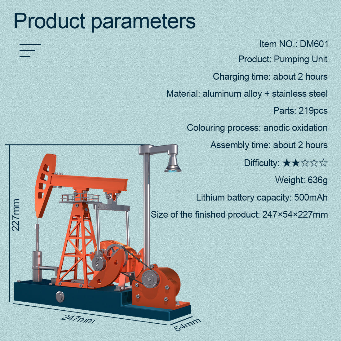 Working Oil Pump Jack Model Kit - TECHING 3D Metal Pumping Unit with Light - 219Pcs Educational Toy for Oilfield Enthusiasts DIY Engine Diyengmod