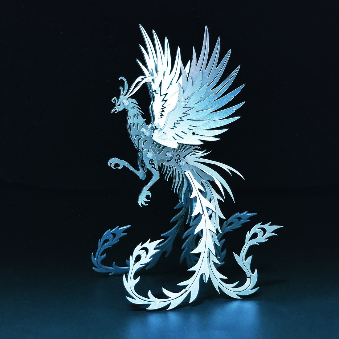 Metallic Silver Phoenix 3D Puzzle Assembly Kit - DIY Mechanical Jigsaw Craft for Creative Gifts 3D Puzzle Model Kit Diyengmod