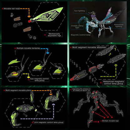 Mechanical Purple Mantis 3D Metal DIY Assembly Kit - Over 1000 Parts & Magnetic Lamps 3D Puzzle Model Kit Diyengmod