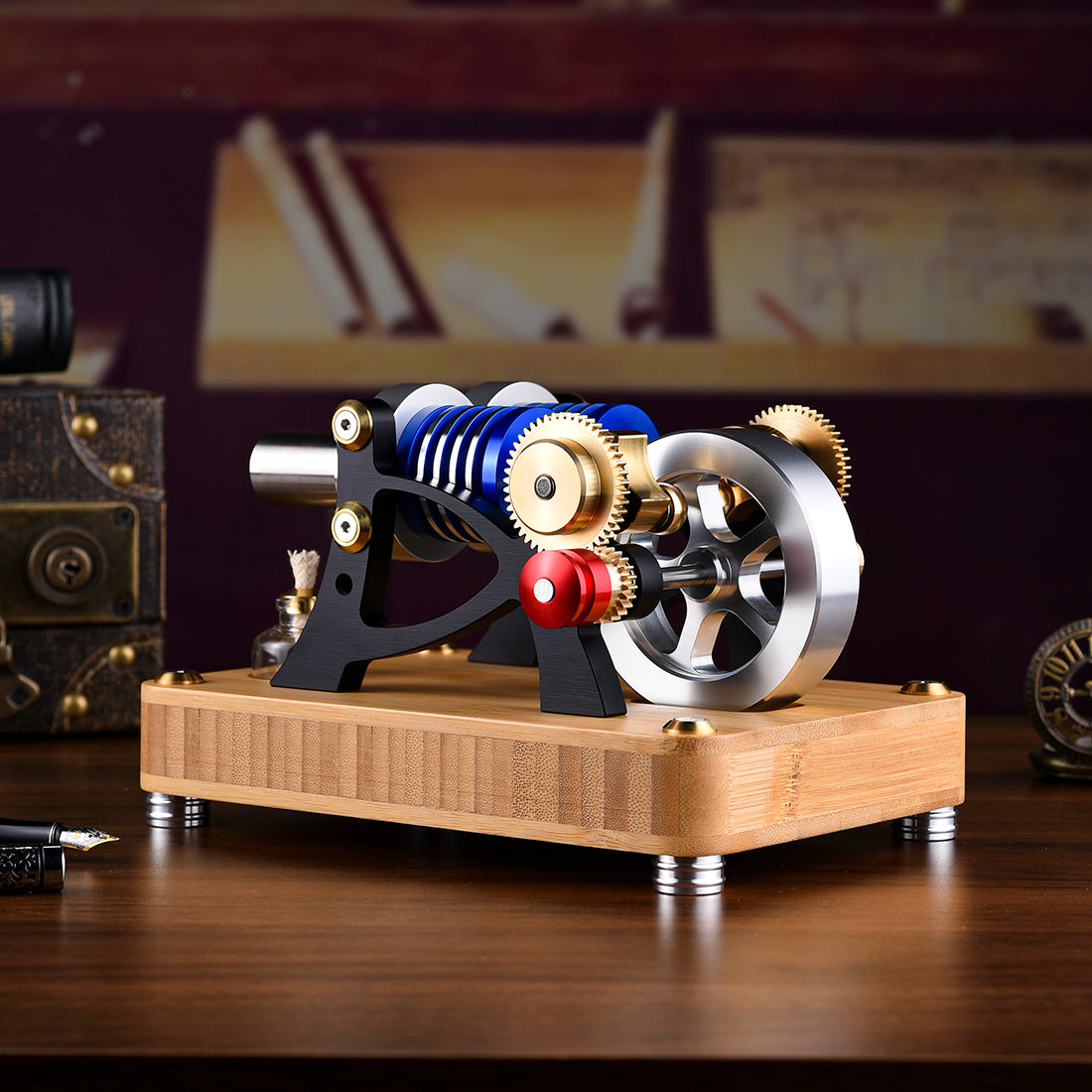 ENJOMOR Alpha Double-Cylinder Dual-Piston Hot Air Stirling Engine Model for Science and Education Enthusiasts Engine Models Diyengmod