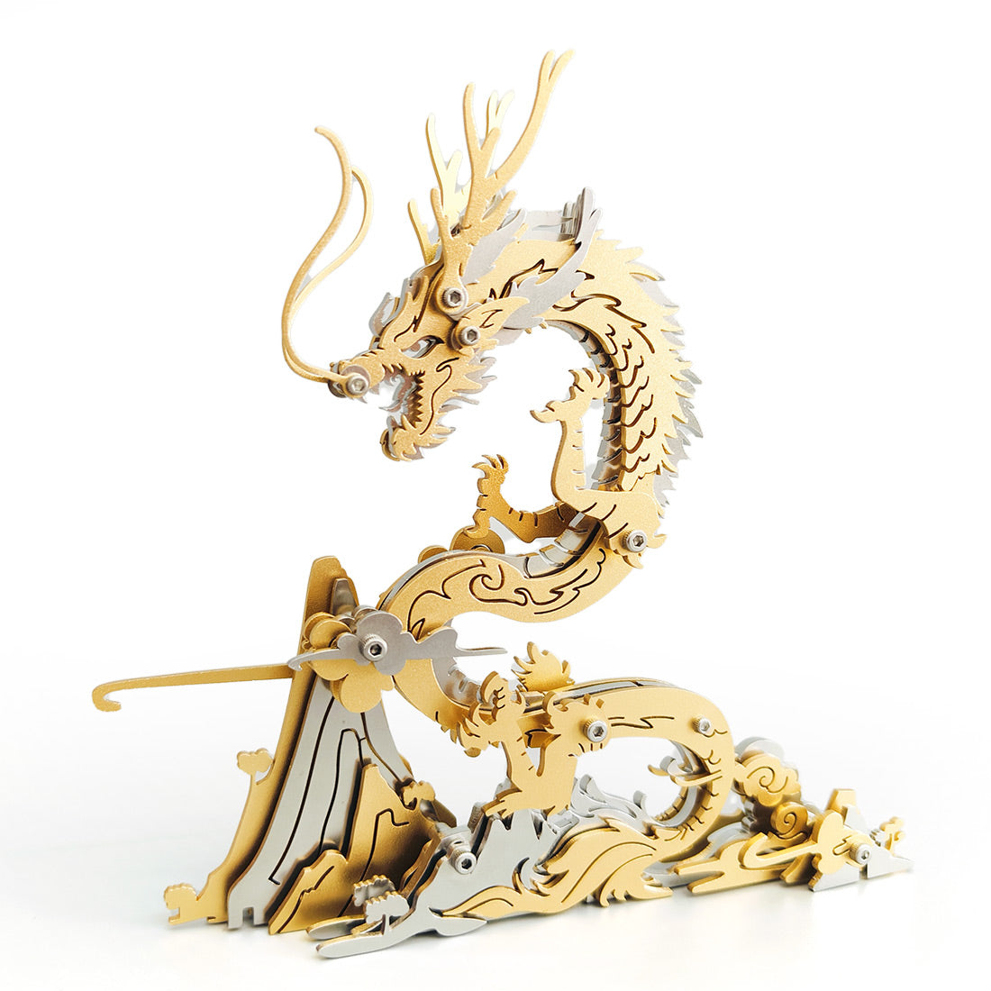 DIY Creative Chinese Dragon Metal Model Kit - 92 Piece Assembly Toy 3D Puzzle Model Kit Diyengmod Gold