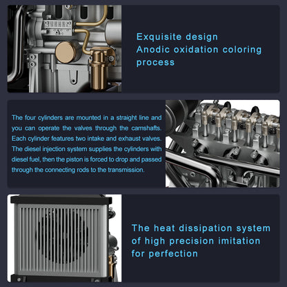 1:10 Scale L4 Diesel Engine Model Kit - Fully Functional Mini Diesel Engine with Cooling System - 300+ Metal Parts by TECHING Engine Models Diyengmod