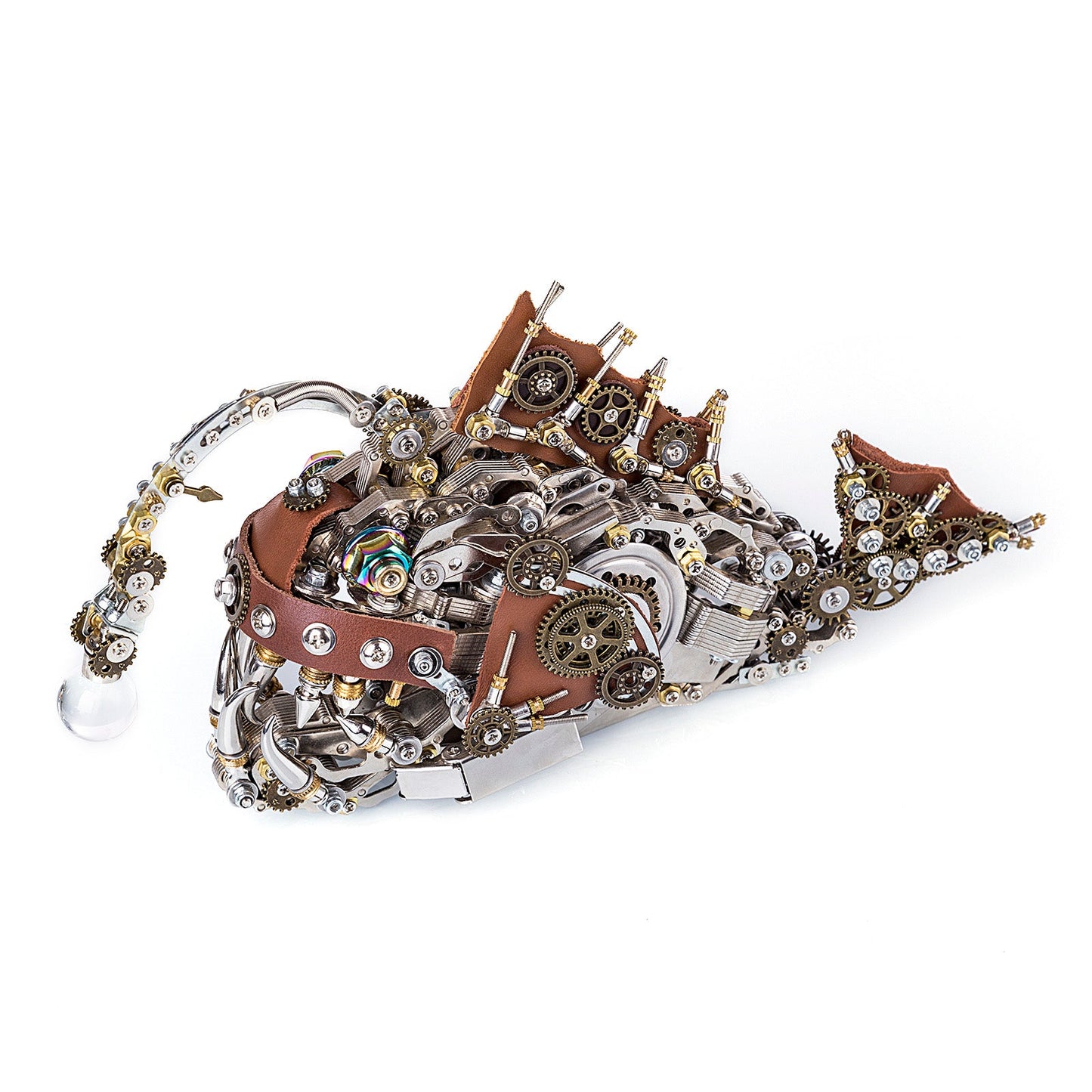 Steampunk 3D Metal Anglerfish Puzzle Model with Luminous Bulb - 1064 PCS DIY Assembly Gift 3D Puzzle Model Kit Diyengmod