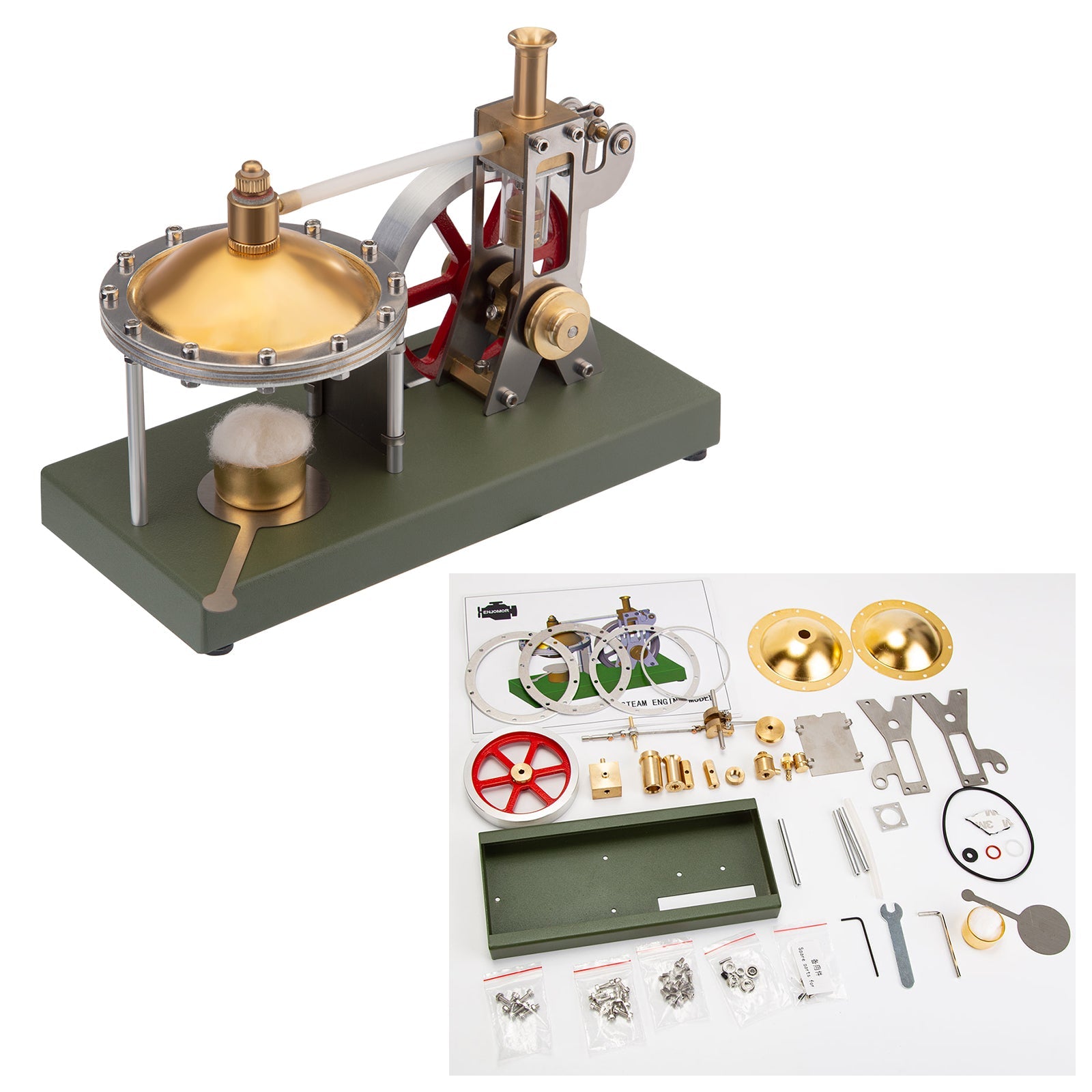 ENJOMOR Retro Vertical Steam Engine Assembly Kit with Spherical Boiler and RETROL Mini Steam Power Model Set Steam Engine Diyengmod