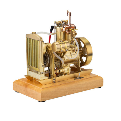 H74 Vintage 5CC Dual-Cylinder 4-Stroke Water-Cooled Gasoline Engine Model - DIY Mechanical Craft Engine Model Diyengmod Golden