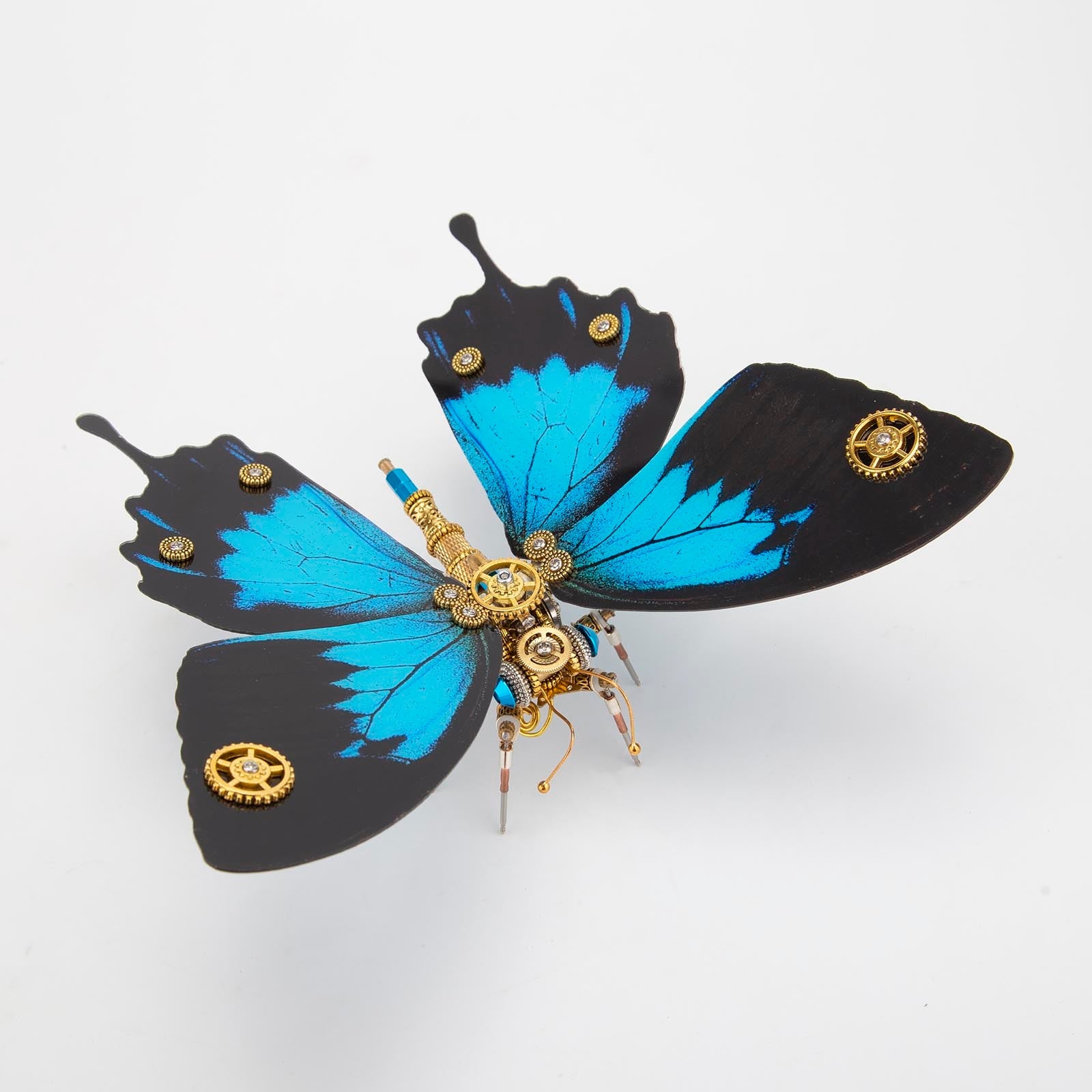 Steampunk 3D Metal Butterfly Model Kit - 3 Distinct Styles: Morpho Helena, Papilio Ulysses & Dichorragia Nesimachus (200+ Parts, Blue) 3D Puzzle Model Kit Diyengmod