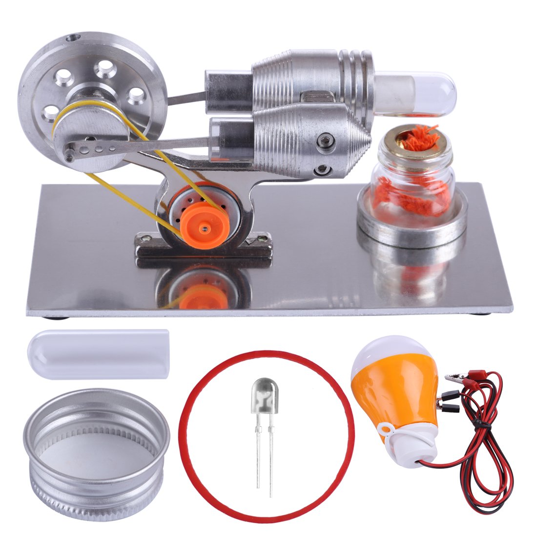 DIY Stirling Engine Kit with LED Light - Fun Educational Model for Science Experiments Stirling Engine with LED Diyengmod