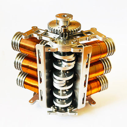 V6 Brushless Electromagnetic Engine Model for 1/10 Scale RC Cars and Ships - Metal Double-Piston Technology Toy Engine Models Diyengmod