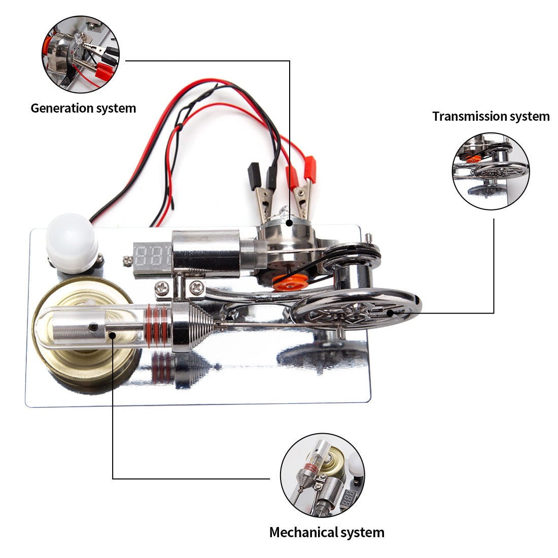 ENJOMOR γ-Type Stirling Engine Educational Model Kit - DIY Mechanical Science Generator Stirling Engine Diyengmod