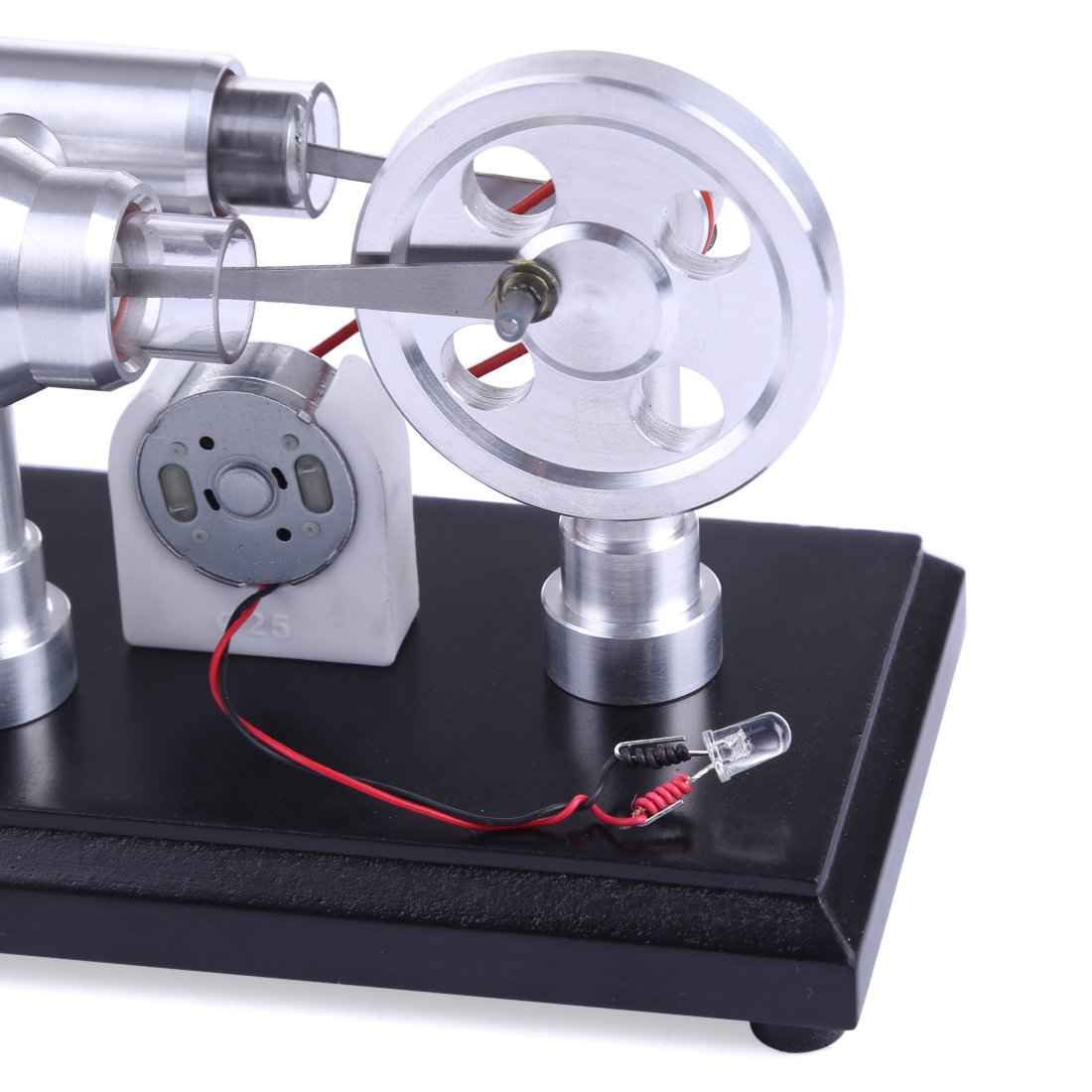 Double-Cylinder Stirling Engine Generator Kit with Colorful LED Lights and DIY Accessories Stirling Engine with LED Diyengmod