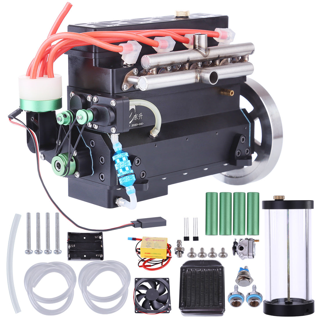 32cc Water-Cooled Inline Four-Cylinder Gasoline Engine for 1:5 RC Models - DIY Engine Modification Engine Models Diyengmod Black