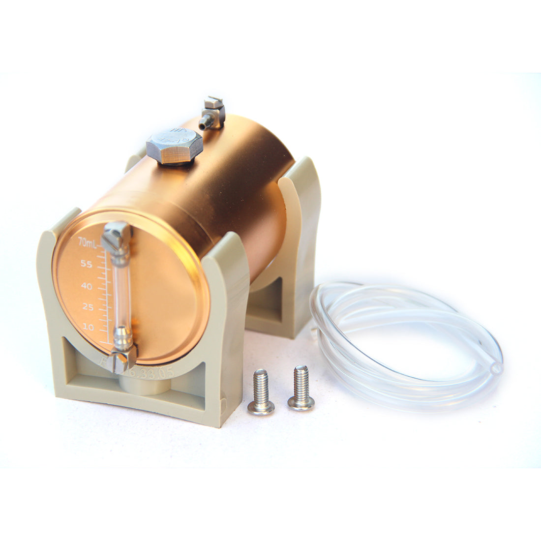 70ml Metal Fuel Tank with Oil Level Indicator and Dual 4mm Oil Pipes for RC Engine Models and Gas-Powered Boats Engine Model Diyengmod Golden