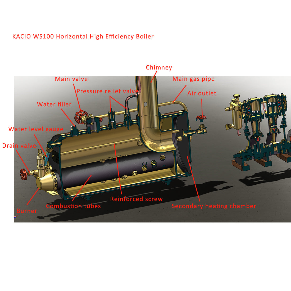 KACIO WS100L 850mL Horizontal Steam Boiler for Model Ship Engines - Premium DIY Kit Steam Engine Diyengmod