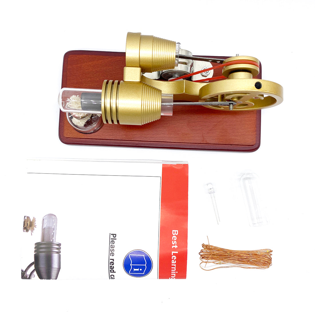 Retro Y-Shape Stirling Engine Generator with LED Lights - Educational Science Model Toy Stirling Engine Diyengmod