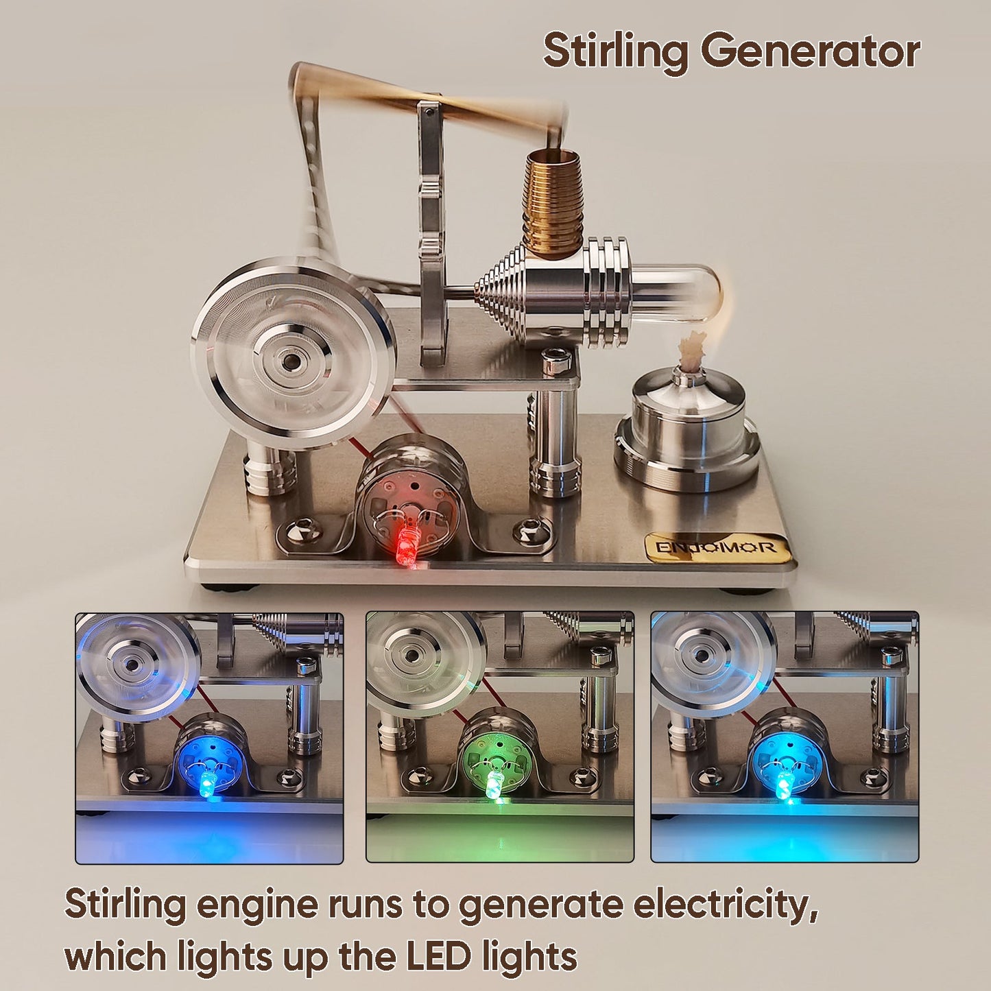 ENJOMOR Educational Hot Air Stirling Engine Model with LED Generator - STEM Science Kit Stirling Engine with LED Diyengmod