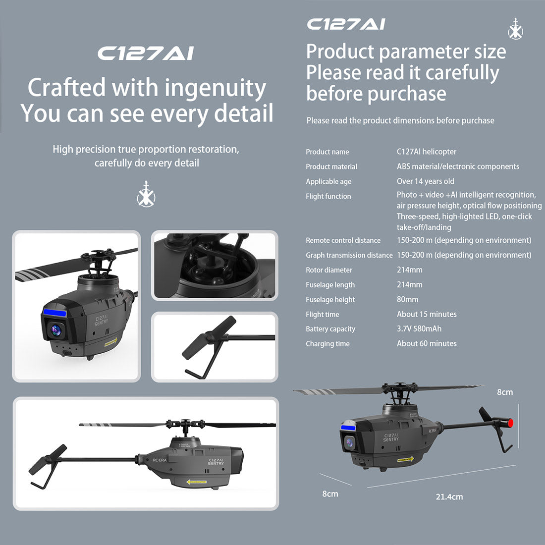 C127AI Brushless RC Helicopter Drone, 2.4G 4CH Scout Model with 1080P Camera (RTF Version/Black) RC Airplane Diyengmod