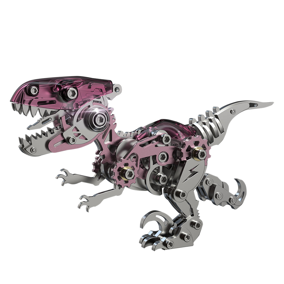 DIY 3D Metal Velociraptor Assembly Kit - 160-Piece Mechanical Dinosaur Model 3D Puzzle Model Kit Diyengmod Pink