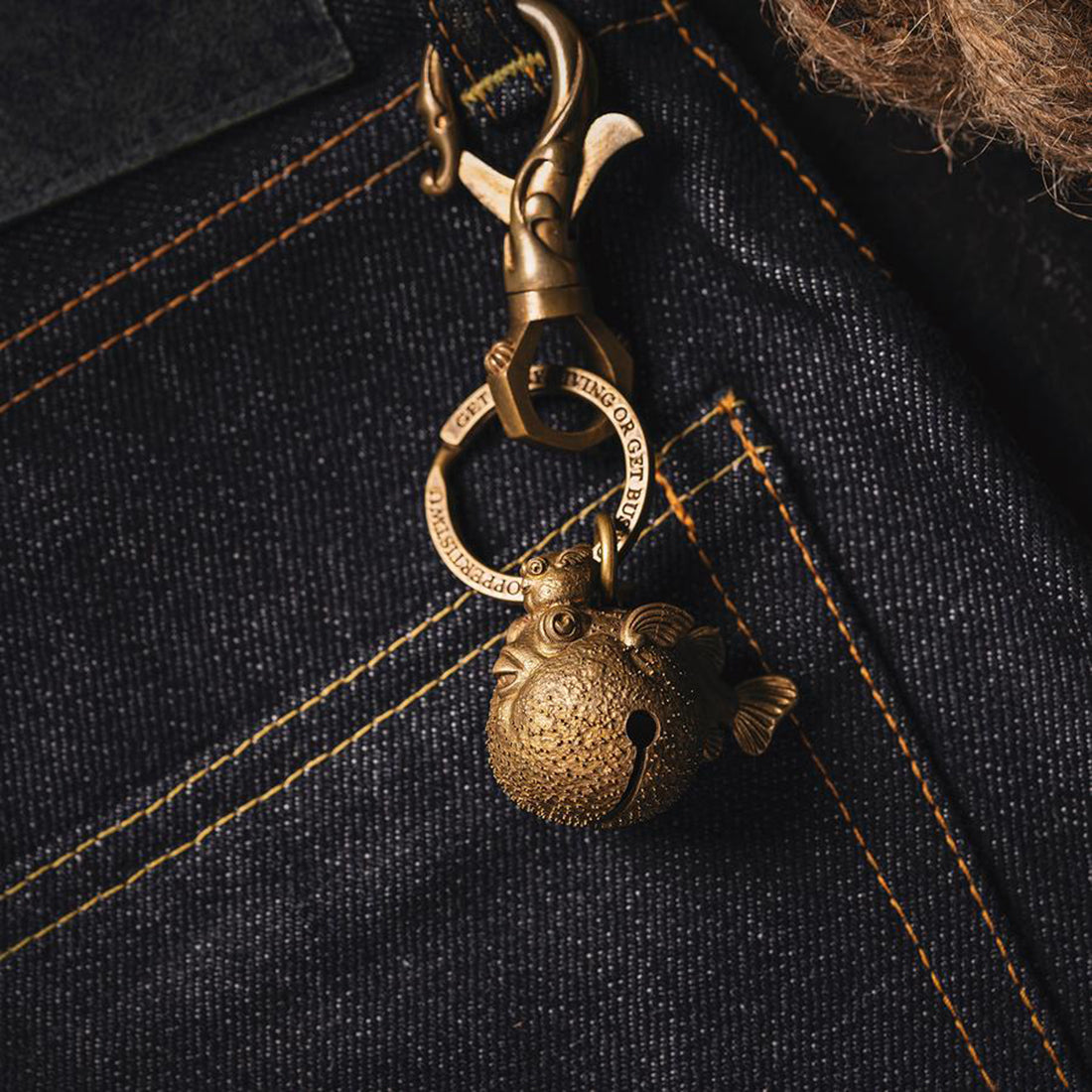 Puffed Up Elegance: Brass Globefish Bell Keychain Pendant Accessories Diyengmod