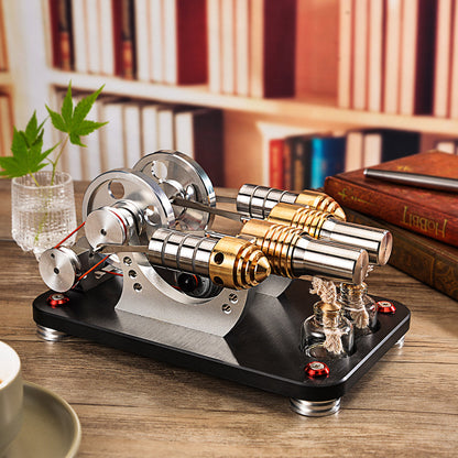 Dual Cylinder Stirling Engine Model - High-Quality Metal Micro External Combustion Engine for DIY Projects Stirling Engine Diyengmod