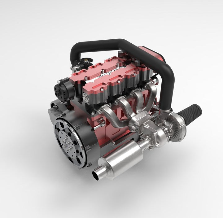 ENJOMOR GS-L4 36cc DOHC Inline 4 Cylinder Gasoline Engine Model - High-Speed Water-Cooled RC Engine Up to 12,000 RPM Engine Models Diyengmod GS-L4 Engine with TurboCharger