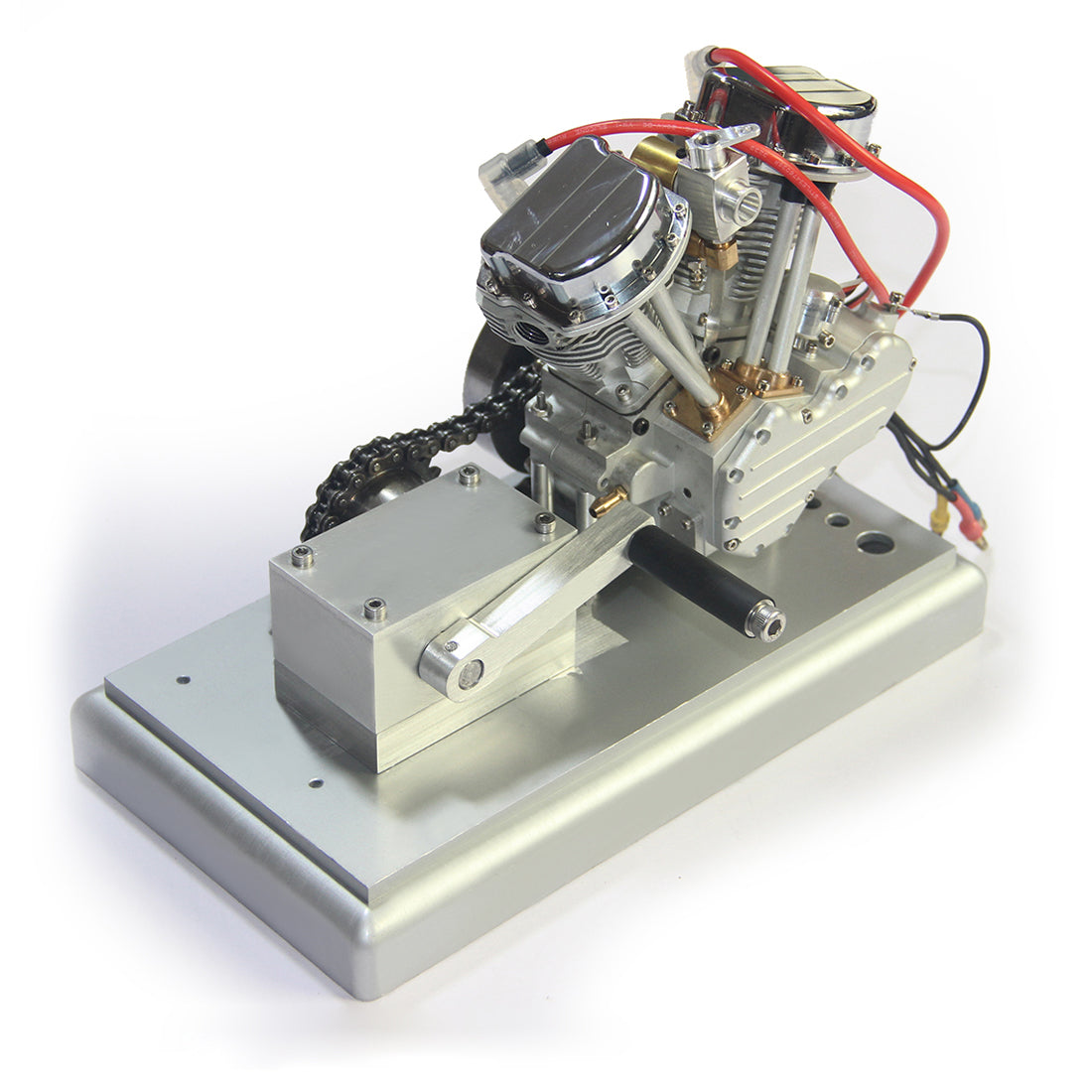 CISON FG-9VT 9cc V-Twin Gasoline Engine with Enhanced Kick Starter Kit and Base - DIY Engineering Modification Engine Models Diyengmod Silver